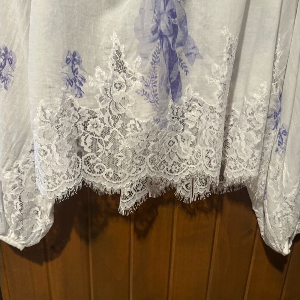Loveshackfancy size small Floral Lace Trim Blouse - White and Purple - Picture 2 of 4
